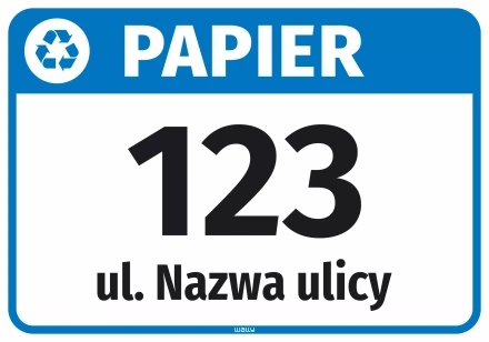 Naklejka na kosz - papier, z ulicą i numerem domu