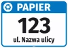 Naklejka na kosz - papier, z ulicą i numerem domu