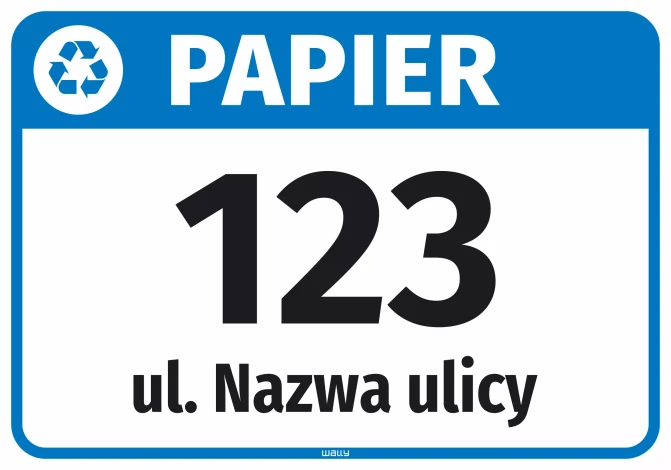 Naklejka na kosz - papier, z ulicą i numerem domu