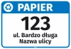 Naklejka na kosz - papier, z ulicą i numerem domu