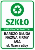Naklejka na kosz - szkło wyłącznie do użytku z nazwą firmy i adresem