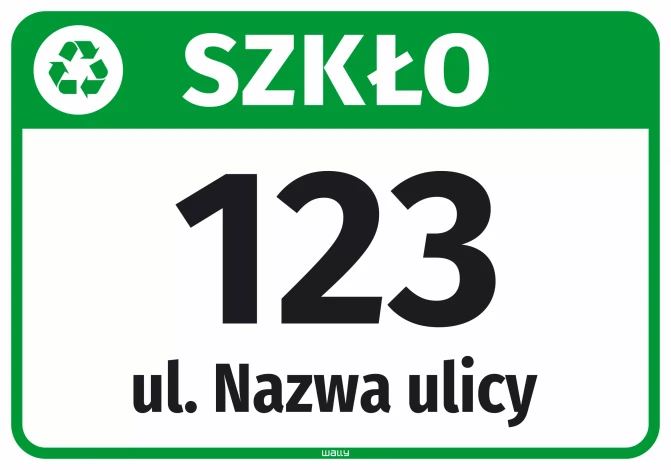 Naklejka na kosz - szkło, z ulicą i numerem domu