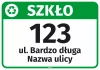 Naklejka na kosz - szkło, z ulicą i numerem domu