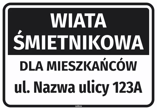 Naklejka: wiata śmietnikowa dla mieszkańców z numerem i ulicą