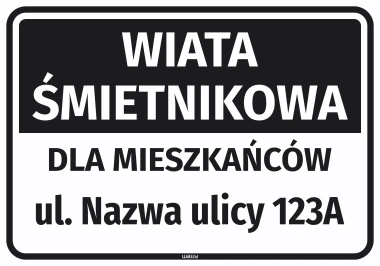 Naklejka: wiata śmietnikowa dla mieszkańców z numerem i ulicą