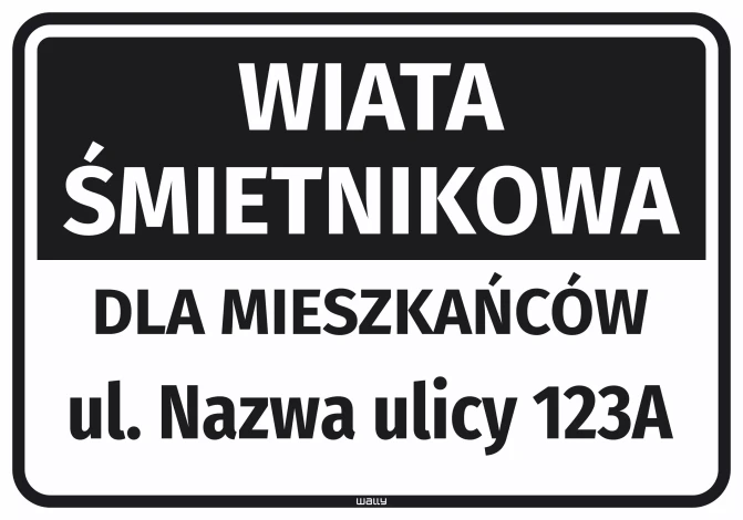 Naklejka: wiata śmietnikowa dla mieszkańców z numerem i ulicą
