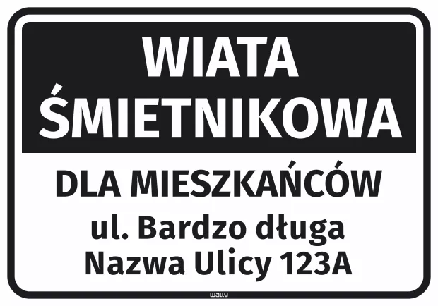 Naklejka: wiata śmietnikowa dla mieszkańców z numerem i ulicą