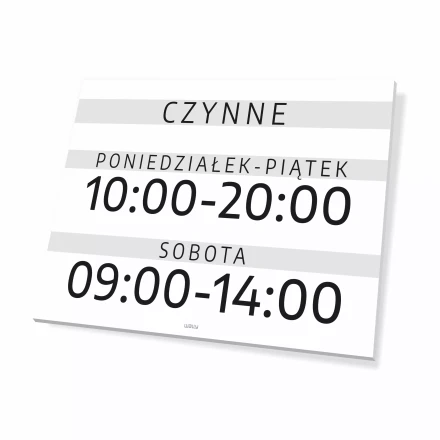 Tabliczka Czynne wraz z godzinami i dniami