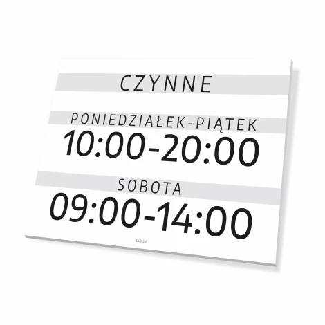Tabliczka Czynne wraz z godzinami i dniami