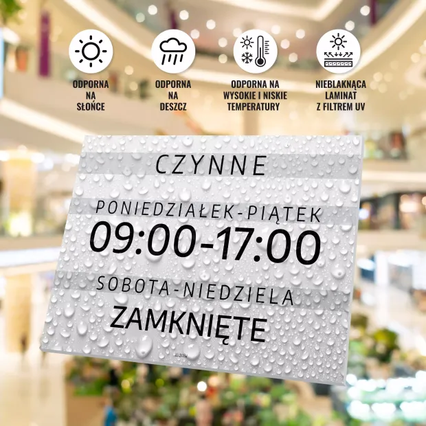 Tabliczka Czynne z godzinami i dniami