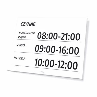 Tabliczka Czynne z godzinami i dniami otwarcia