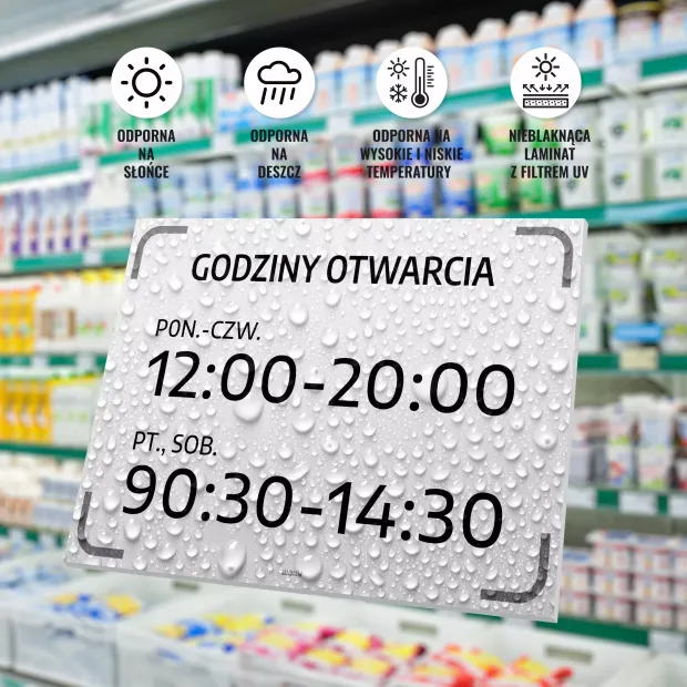 Tabliczka Godziny otwarcia z dniami