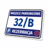Tabliczka Miejsce parkingowe z numerem lub oznaczeniem, rezerwacja