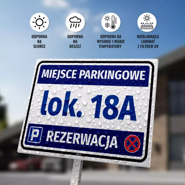 Tabliczka parkingowa z numerem lub oznaczeniem - rezerwacja miejsca