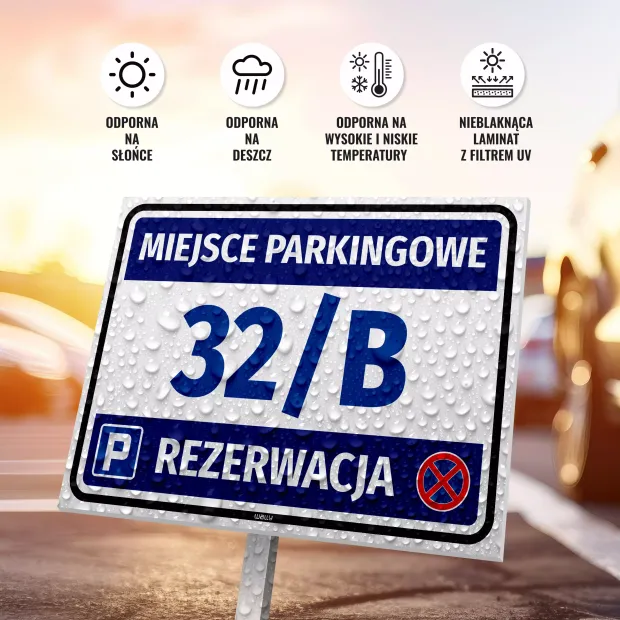 Tabliczka parkingowa z numerem lub oznaczeniem - rezerwacja miejsca