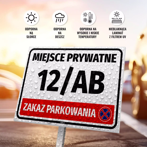 Tabliczka parkingowa Miejsce prywatne - zakaz parkowania z numerem
