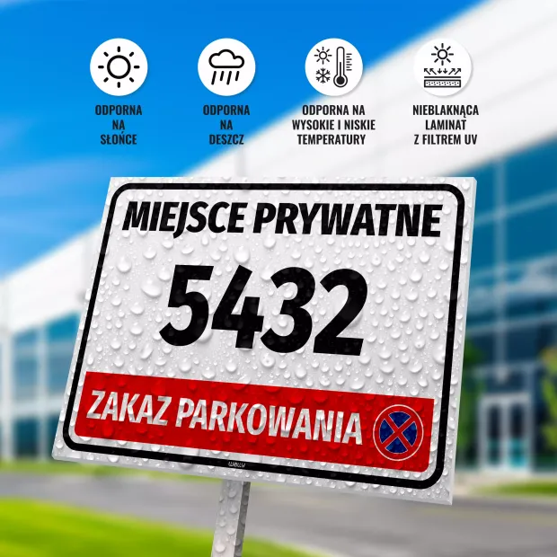 Tabliczka parkingowa Miejsce prywatne - zakaz parkowania z numerem