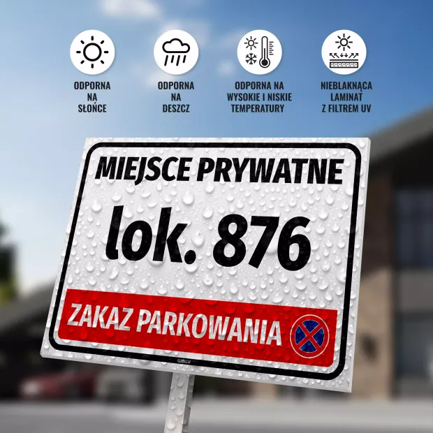 Tabliczka parkingowa Miejsce prywatne - zakaz parkowania z numerem