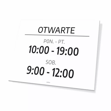 Tabliczka Otwarte z dniami i godzinami do personalizacji