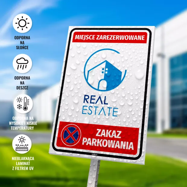 Tabliczka parkingowa Miejsce zarezerwowane z logo, zakaz parkowania