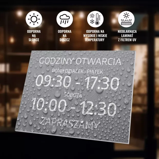 Tabliczka personalizowana Godziny otwarcia z dniami