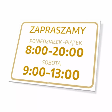 Tabliczka Zapraszamy z dniami i godzinami otwarcia