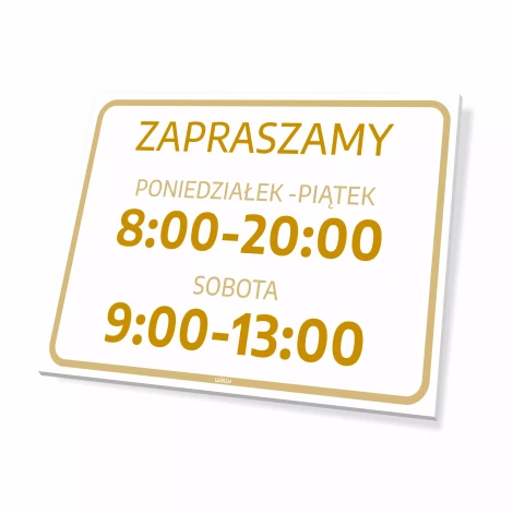 Tabliczka Zapraszamy z dniami i godzinami otwarcia