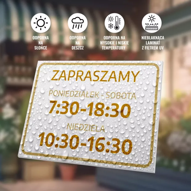 Tabliczka Zapraszamy - dni i godziny otwarcia