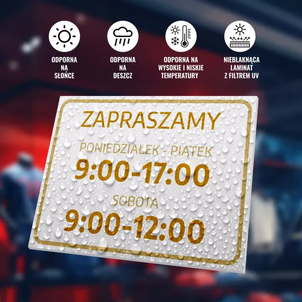 Tabliczka Zapraszamy - dni i godziny otwarcia