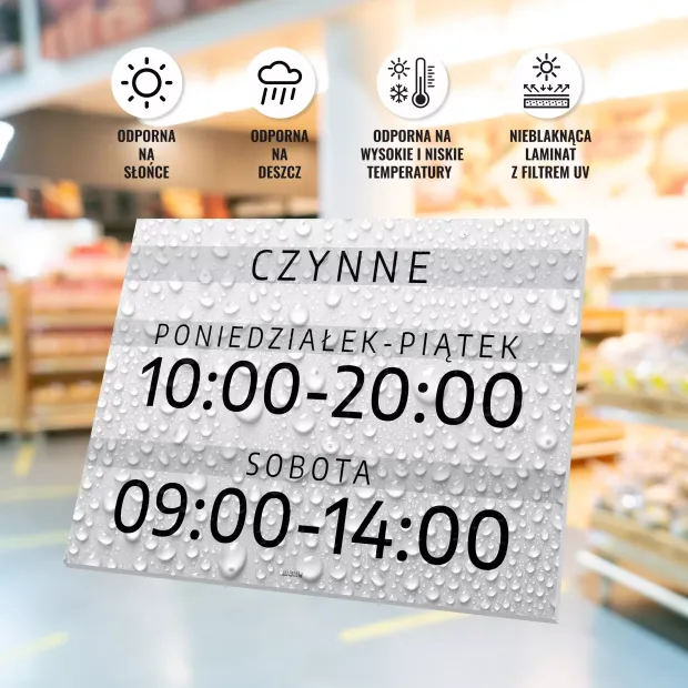 Tabliczka Czynne z godzinami i dniami