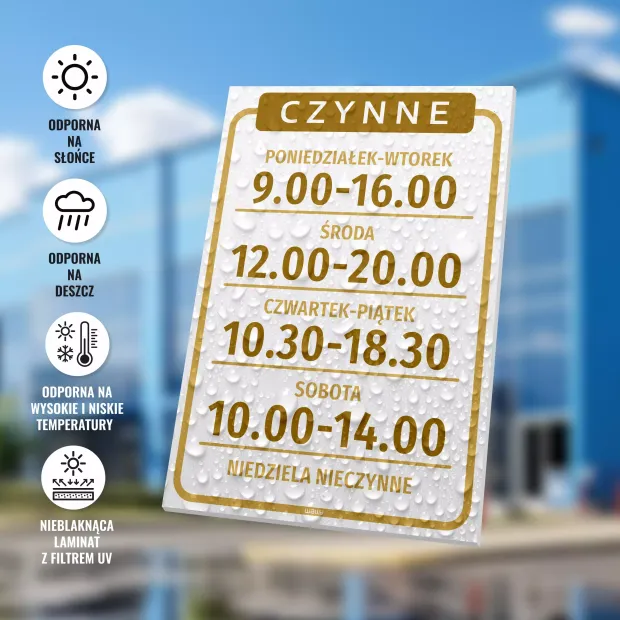 Tabliczka - czynne, z godzinami