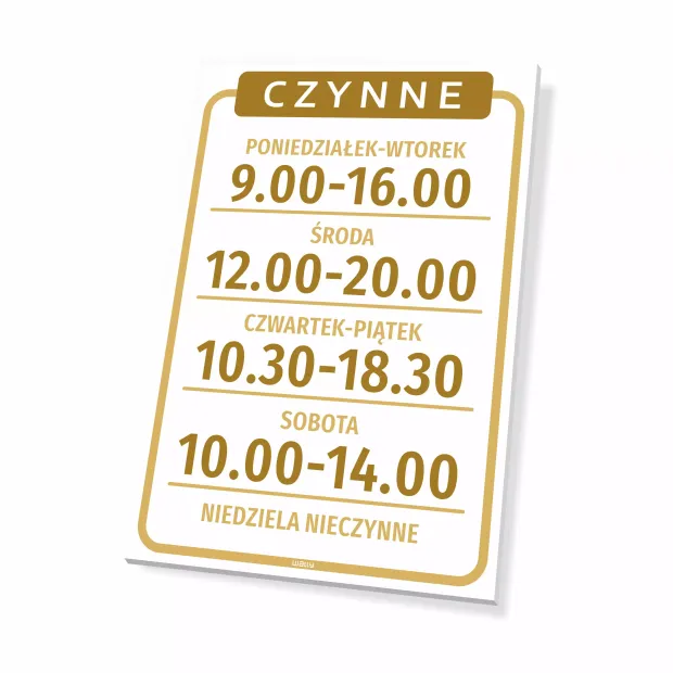 Tabliczka - czynne, z godzinami