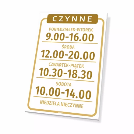 Tabliczka - czynne, z godzinami