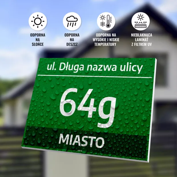 Tabliczka adresowa z numerem domu i ulicą