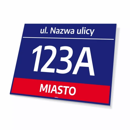 Tabliczka na dom z ulicą, numerem i miastem
