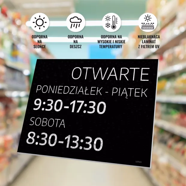 Tabliczka Otwarte - godziny i dni do personalizacji