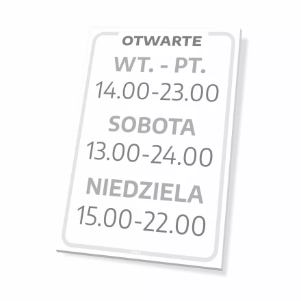 Tabliczka - otwarte, z godzinami