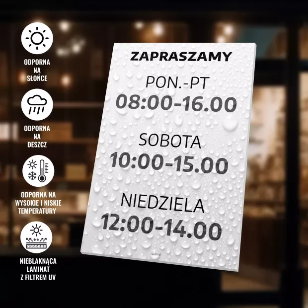 Tabliczka zapraszamy - godziny otwarcia