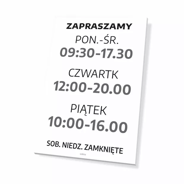Tabliczka zapraszamy - godziny otwarcia