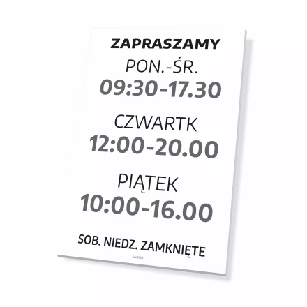 Tabliczka zapraszamy - godziny otwarcia