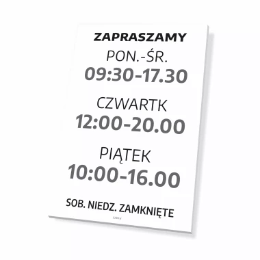 Tabliczka zapraszamy - godziny otwarcia