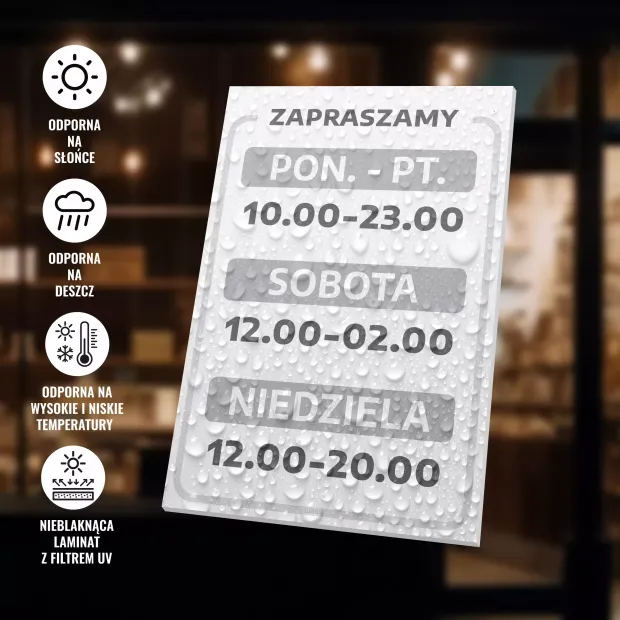Tabliczka Zapraszamy - z godzinami otwarcia