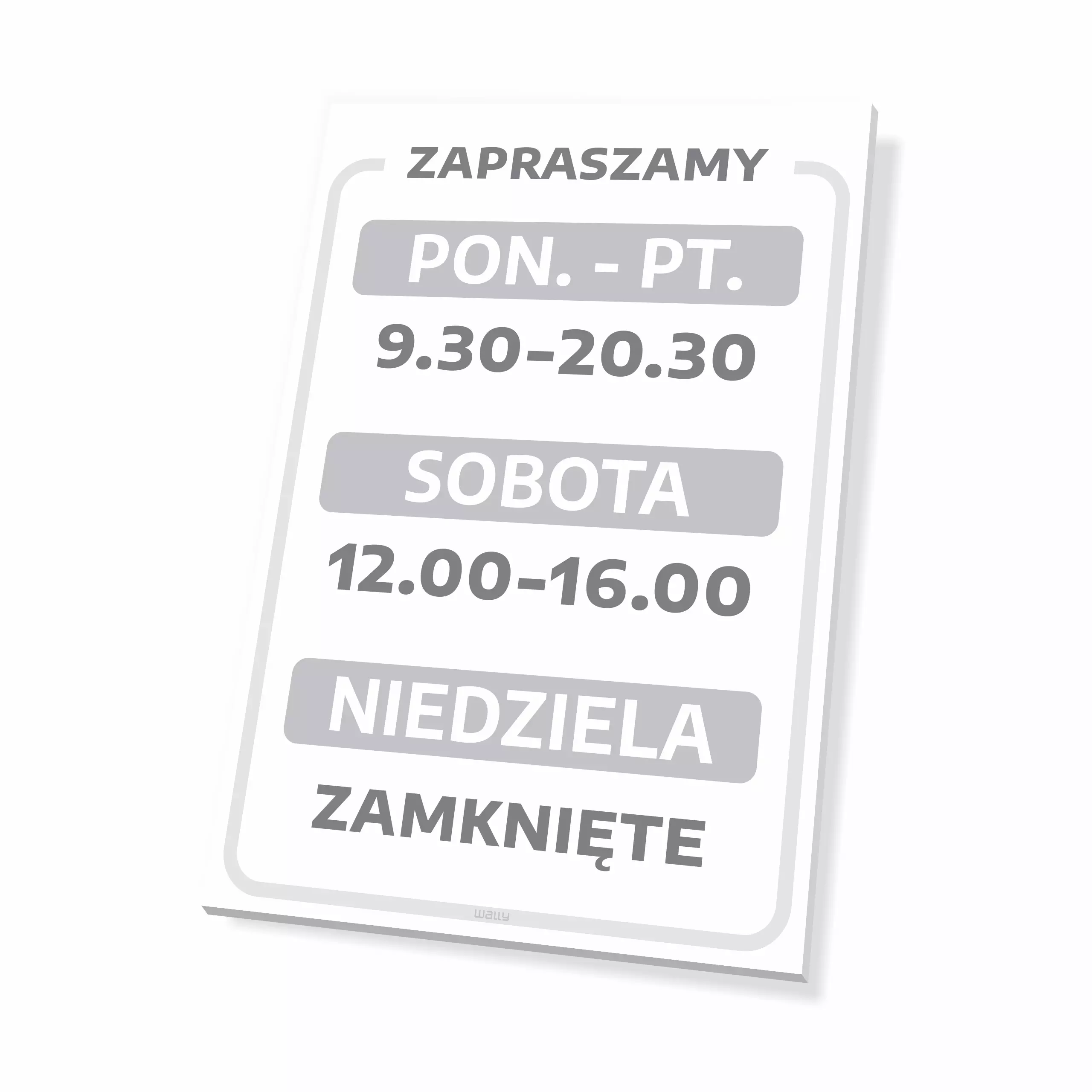 Tabliczka - zapraszamy, z godzinami