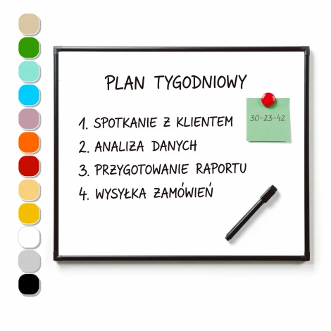 Tablica magnetyczna w ramie aluminiowej suchościeralna na wymiar - Wzór graficzny. Prosta biała powierzchnia z kolorowymi