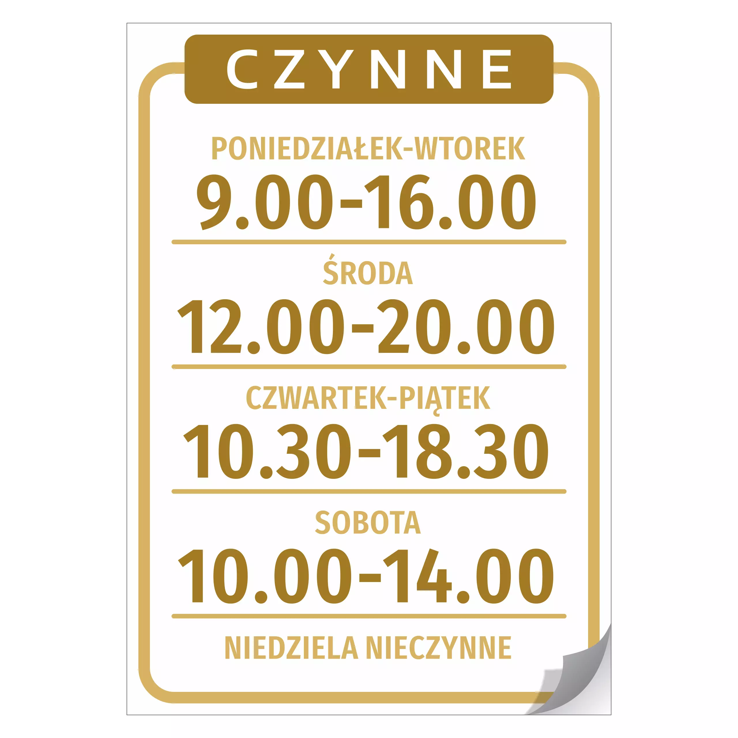 Naklejka na drzwi - czynne, godziny, dni