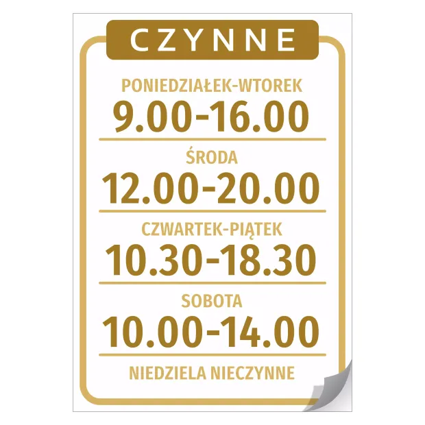 Naklejka na drzwi - godziny otwarcia