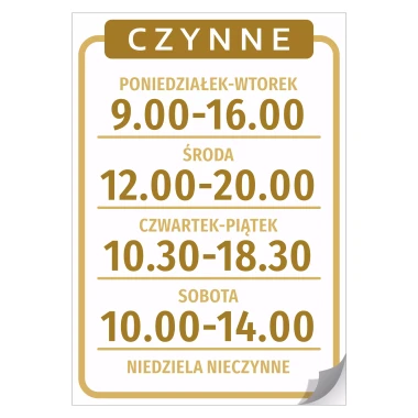 Naklejka na drzwi - czynne, godziny, dni