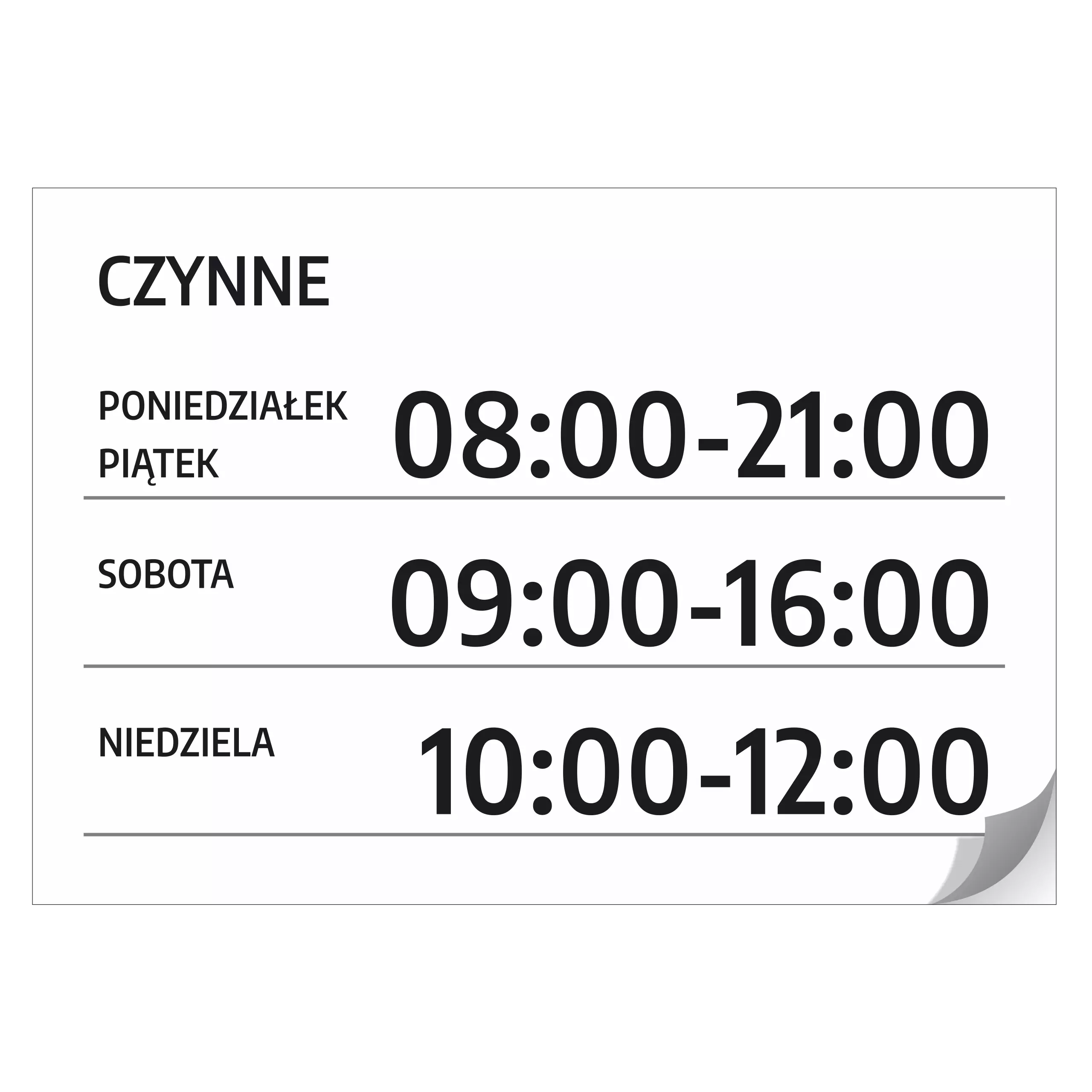 Naklejka na drzwi - Czynne z godzinami i dniami