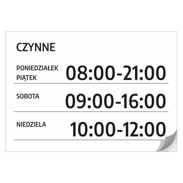 Naklejka na drzwi - Czynne z godzinami i dniami