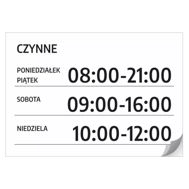Naklejka na drzwi - Czynne z godzinami i dniami